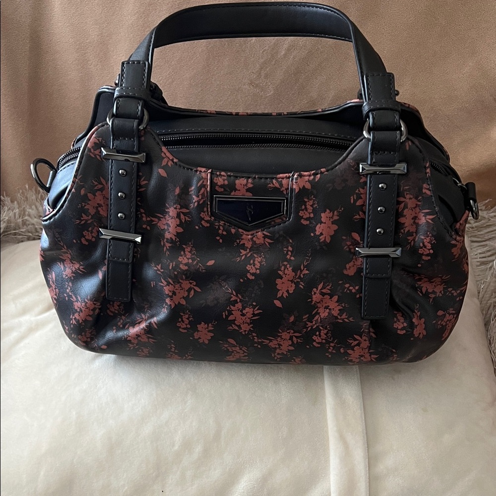 Simply Vera Vera Wang Black and Pink Floral Shoulder Bag